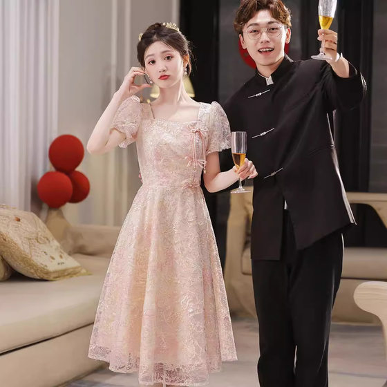 Toast Clothing Bride 2024 New Engagement Dress Women's Summer Normal Wear High-end Sense New Chinese Square Neck
