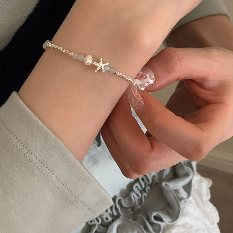 Crystal Pearl Starfish Broken Silver Bracelet Women's Niche Design High-end All-match Fashion Elegant Fashion Bracelet Bracelet