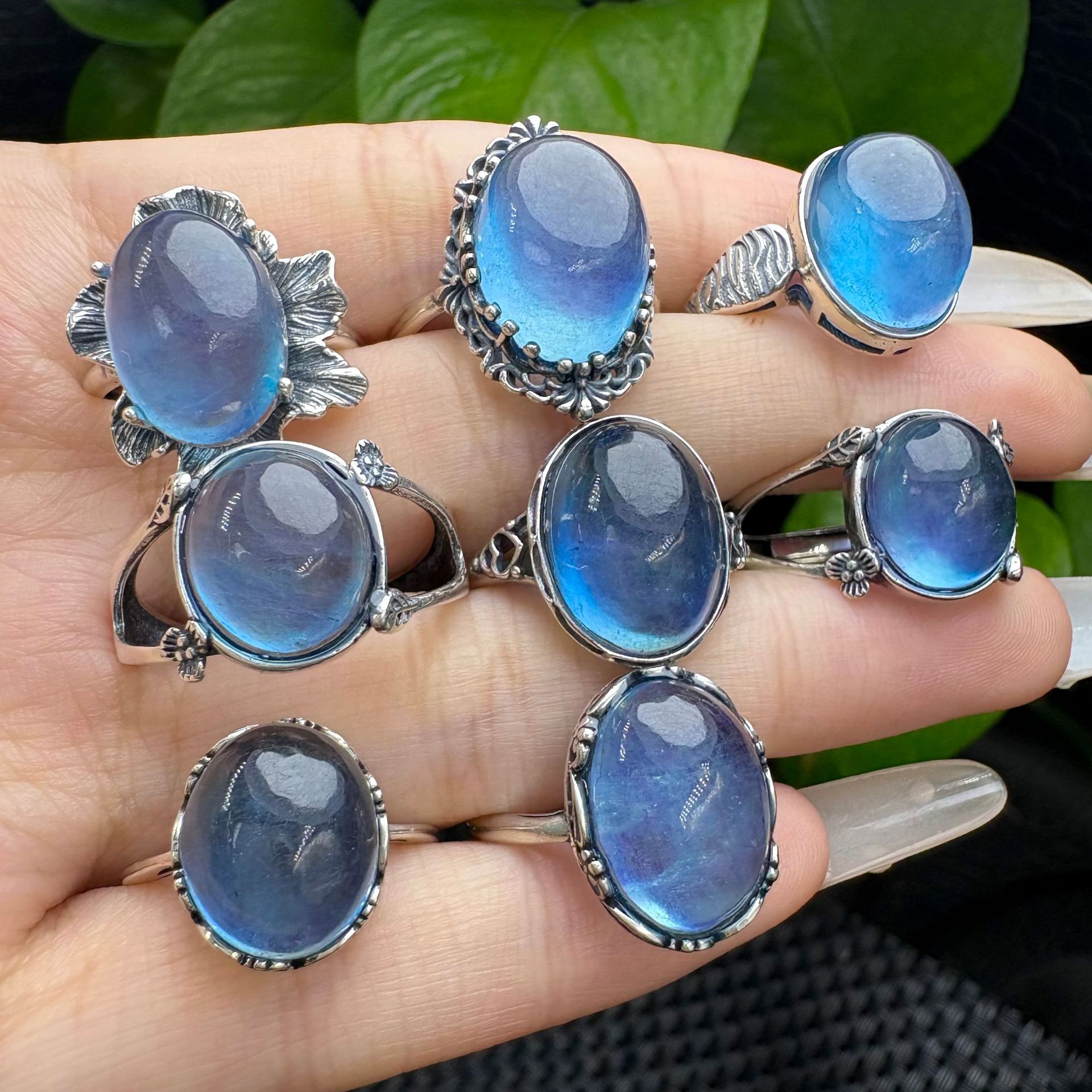 Natural Aquamarine Ring with Deep Sea Blue Transparent Stone, S925 Silver Inlay, Vintage Commuter Style, Simple and Fashionable, Direct from the Manufacturer
