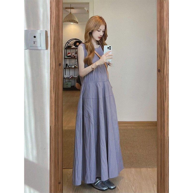 Early Summer Petite Women's Purple Sleeveless Tank Dress 2026 Korean Style Slimming Trendy Hot-Selling Long Dress