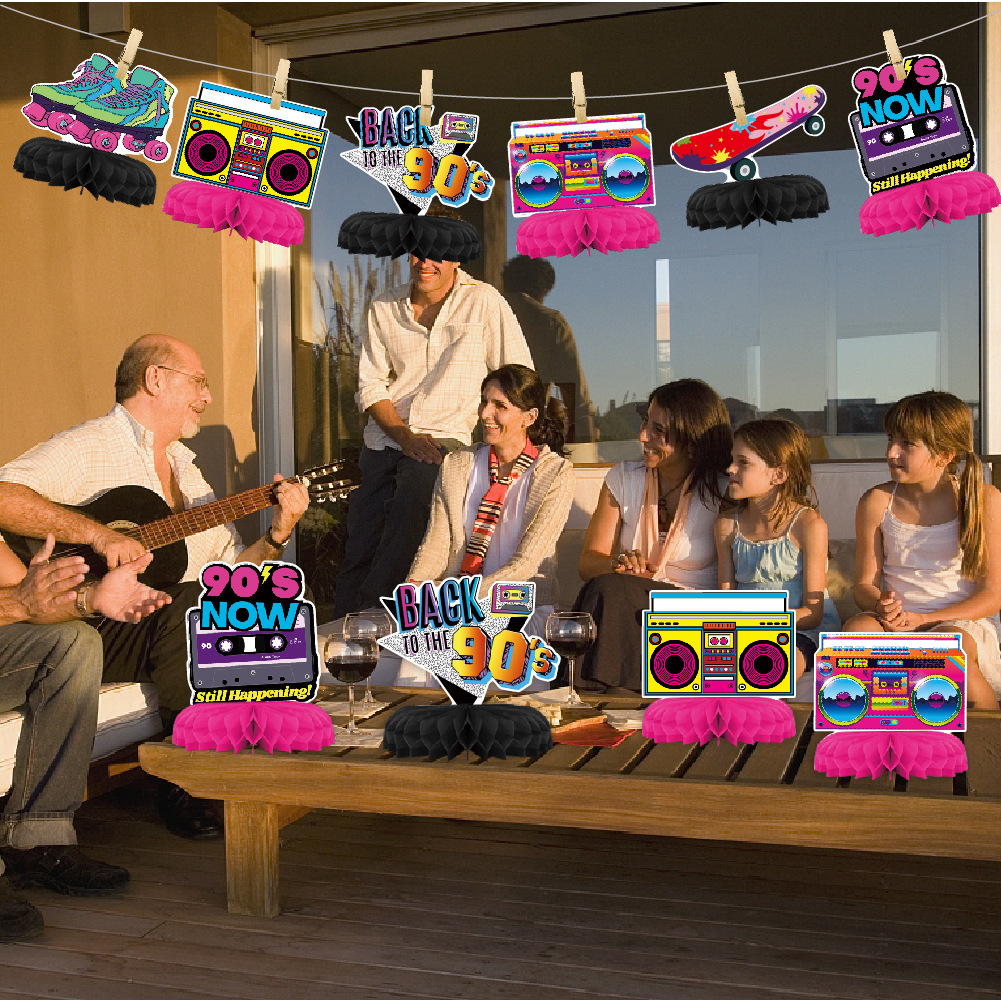 Fábrica directa discoteca tema de cumpleaños decoración de panal de escritorio decoración de panal de fiesta retro 80s90s