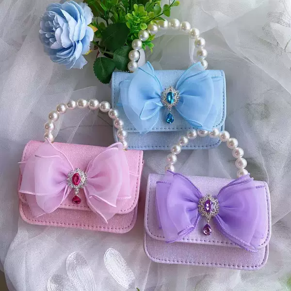 Bow Pearl Handbag Princess Shoulder Crossbody Coin Accessory Bag Girls Boutique Small Fragrance Children's Gift