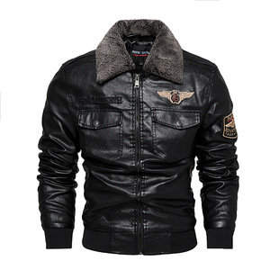 Cross-border Foreign Trade Amazon Winter fleece-lined PU Leather Men's European and American Lapel Fashion Slim Men's Leather Jacket Coat