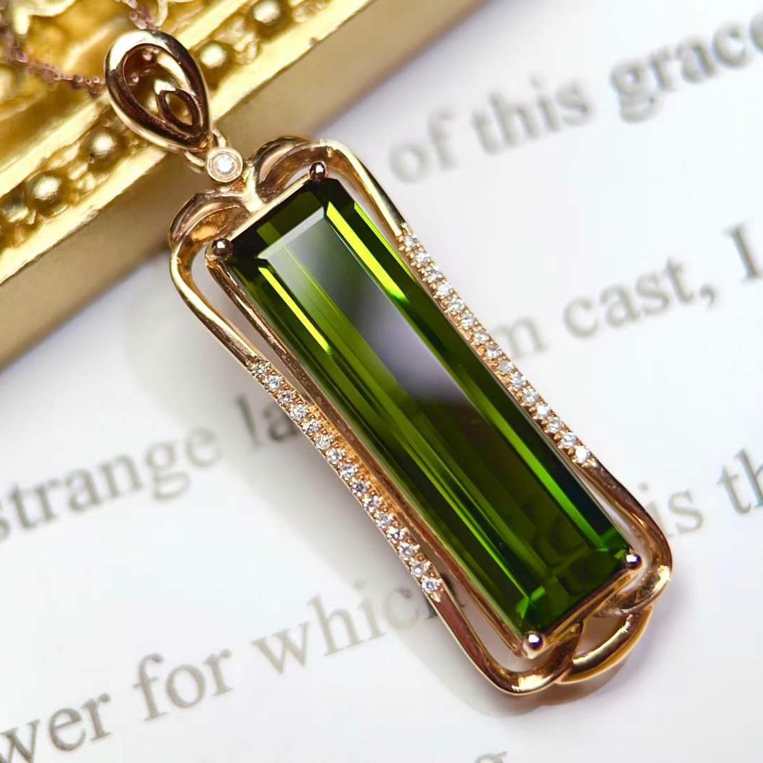 18K Gold Tourmaline Pendant, Women's Accessories, Jewelry Design, Gemstone Jewelry, Gift Jewelry, Y1802