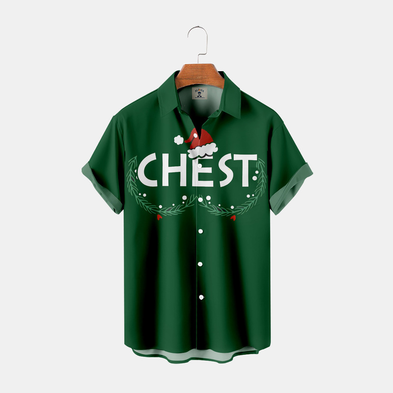 Cross-Border 2023 New Summer Men's Thanksgiving Christmas Six-Button Short Shirt Men's Beach 3D Printed Men's Shirt