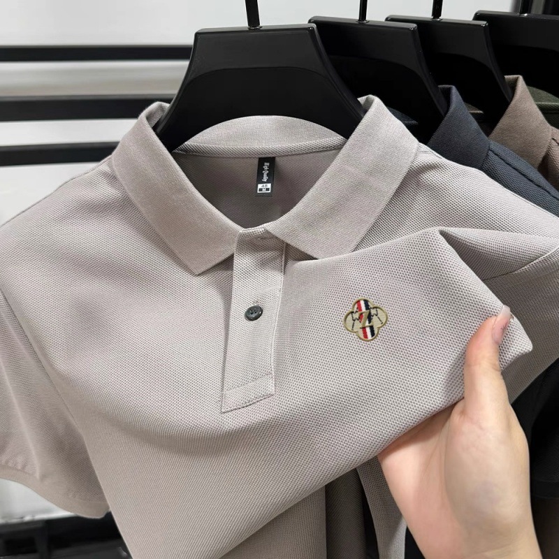 夏綿 100% 半袖 Tシャツメンズ夏ビジネスラペルポロシャツ無地半袖 Tシャツカジュアルで多用途|undefined