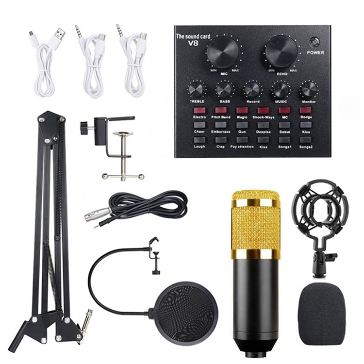 BM800 micrófono de condensador tarjeta de sonido V8 soporte de grabación de computadora de anclaje transfronterizo diafragma grande transmisión en vivo conjunto completo