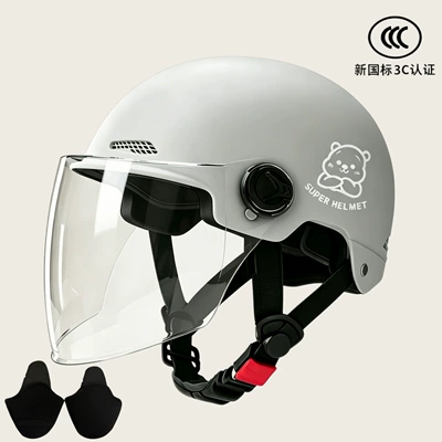 universal safety helmet adult half helmet | Motosiklet kaskı (dəbilqə) - 02-gray-transparent-long-mirror-silver-white-bear-ear-protection