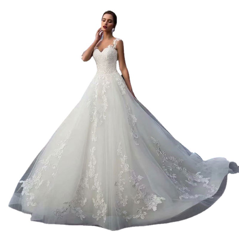 El comercio exterior de Europa y América Amazon AliExpress deseo nuevo elegante temperamento simple encaje sin mangas vestido de novia adelgazamiento temperamento image 5