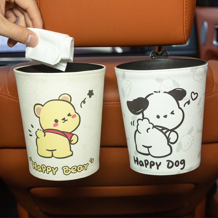 Universal Car Storage Box Trash Can, Cute Cartoon Bear and Dog Design, Seat-Mounted Trash Can with Handle Universal Car Storage Box Trash Can, Cute Cartoon Bear and Dog Design, Seat-Mounted Trash Can with Handle