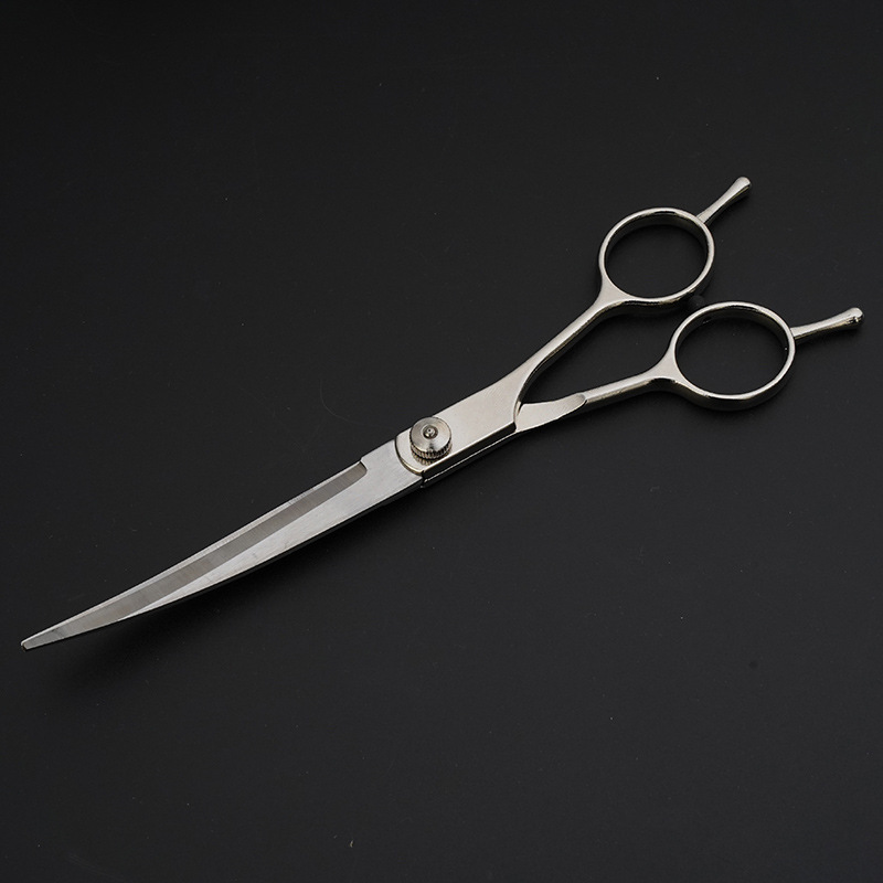 Fábrica directa PET tijeras planas tijeras de 7 pulgadas tijeras de pelo de mascota tijeras corte de pelo curvado belleza tijeras conjunto
