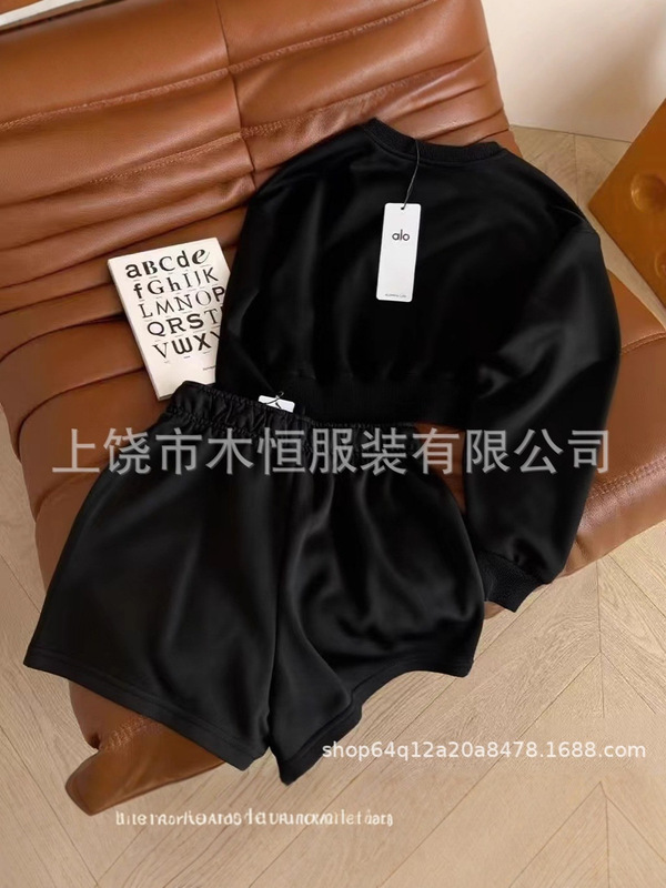 潮牌跨境25春夏男女同款新款 圆领短款卫衣+松紧腰短裤运动套装现|undefined