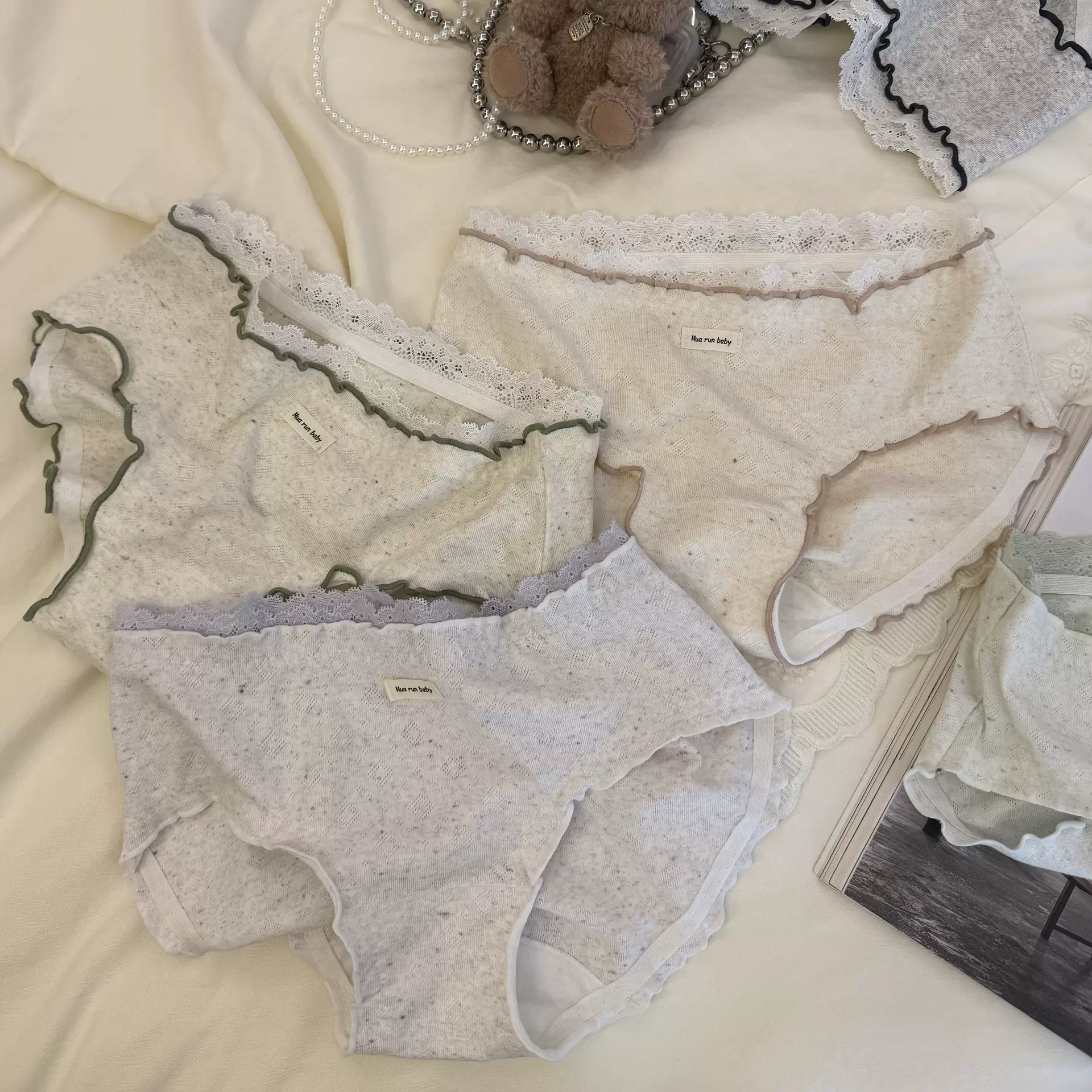 miu系芭蕾风6037木耳边彩纱提花软糯蕾丝花边少女中腰内裤三角裤