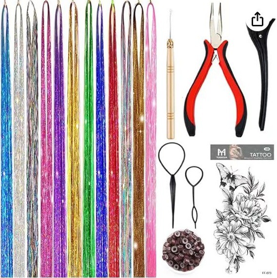 Extensión de pelo oropel seda de oro 120cm cuerda trenzada del pelo cuerda de color colorido láser seda flash extensión del pelo seda de color