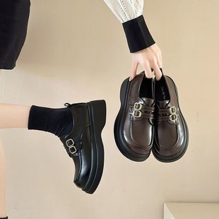 British Style Small Leather Shoes Women's 2024 Spring New Elevated Loafers Women's Platform Single-layer Shoes Female Students Mary Jane Shoes