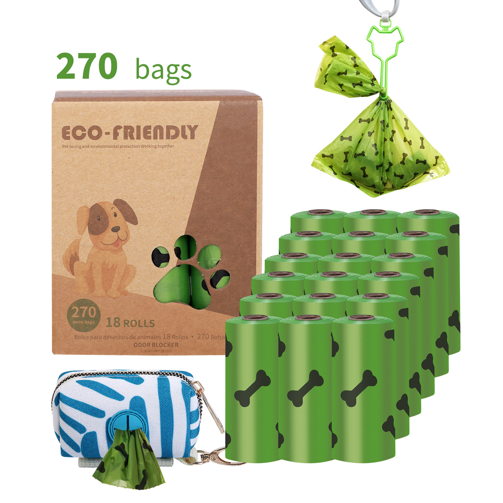 Transfronterizo en stock al por mayor 1,5 Bolsa de basura para mascotas de seda en caja bolsa de caca EPI bolsa de caca degradable bolsa de caca