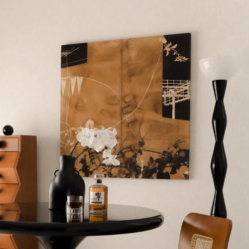 Wabi-sabi style artistic retro square living room decorative painting sofa background dining room entrance wall bedroom floor-standing art painting