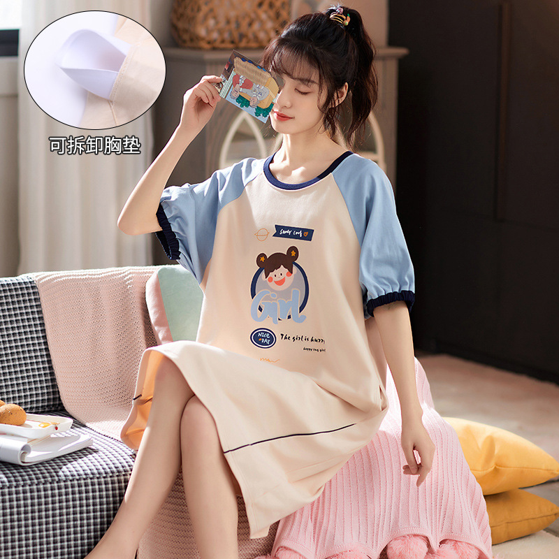 2022new camisón de las mujeres del verano algodón fino embarazadas más tamaño con el cojín pecho pijamas princesa vestido estilo