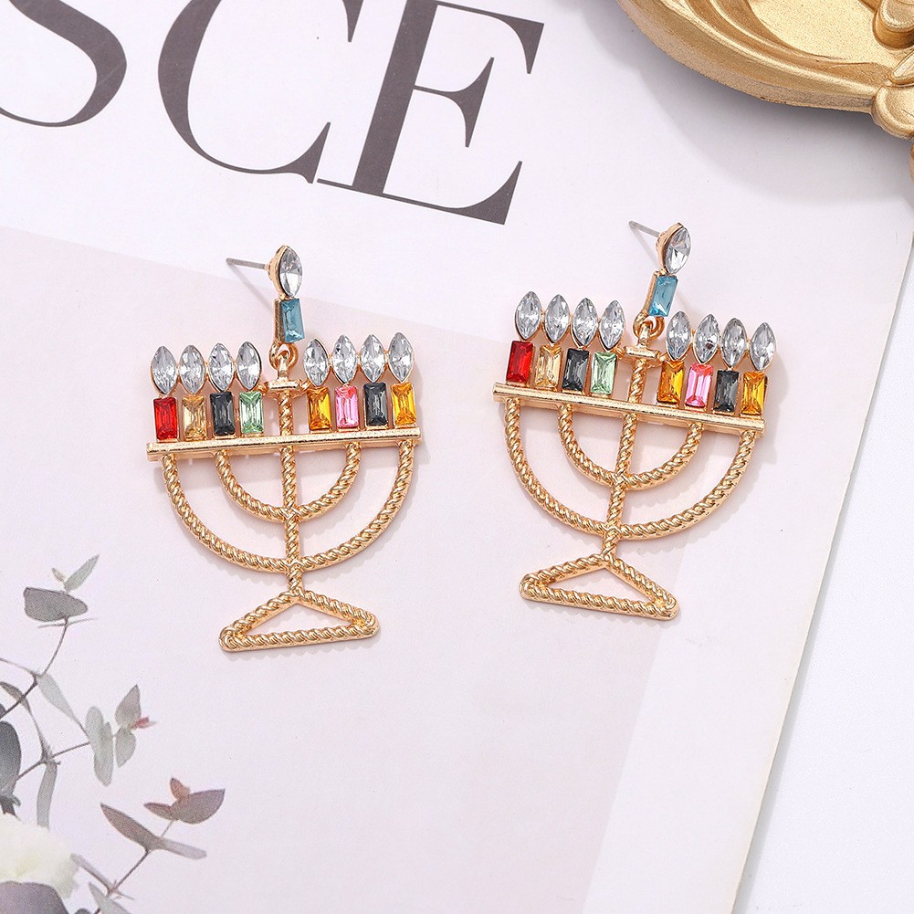 new full diamond candlestick earrings fashion alloy diamond Christmas candle earrings