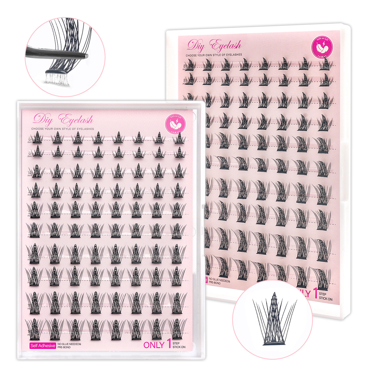 Sin pegamento, pestañas falsas autoadhesivas transfronterizas, pelo suave DIY, Europa y América, Amazon, venta caliente, conjunto de pelo segmentado de gradiente