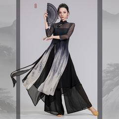 クラシックダンストップ女性のパフォーマンス服エレガントな新しい中国風の水墨画ダンスガーゼ袍服