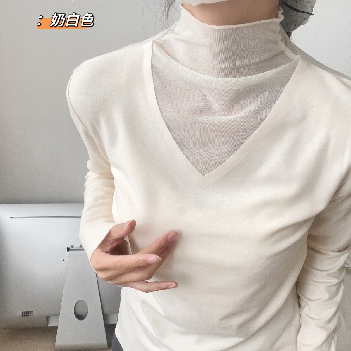 网纱半领洋气可外穿打底衫女秋冬季内搭修身长袖羊毛针织衫5589