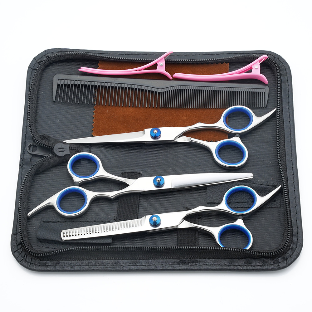 Tijeras de peluquería de 6 pulgadas, negras y doradas, con mango inclinado y de alta calidad, juego de tijeras de peluquería al por mayor para cortar el cabello.