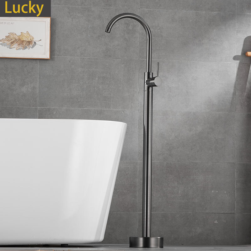 All-copper gun, grey floor-standing bathtub, faucet, independent hot and cold column basin, wooden bucket, shower head, light luxury undefined