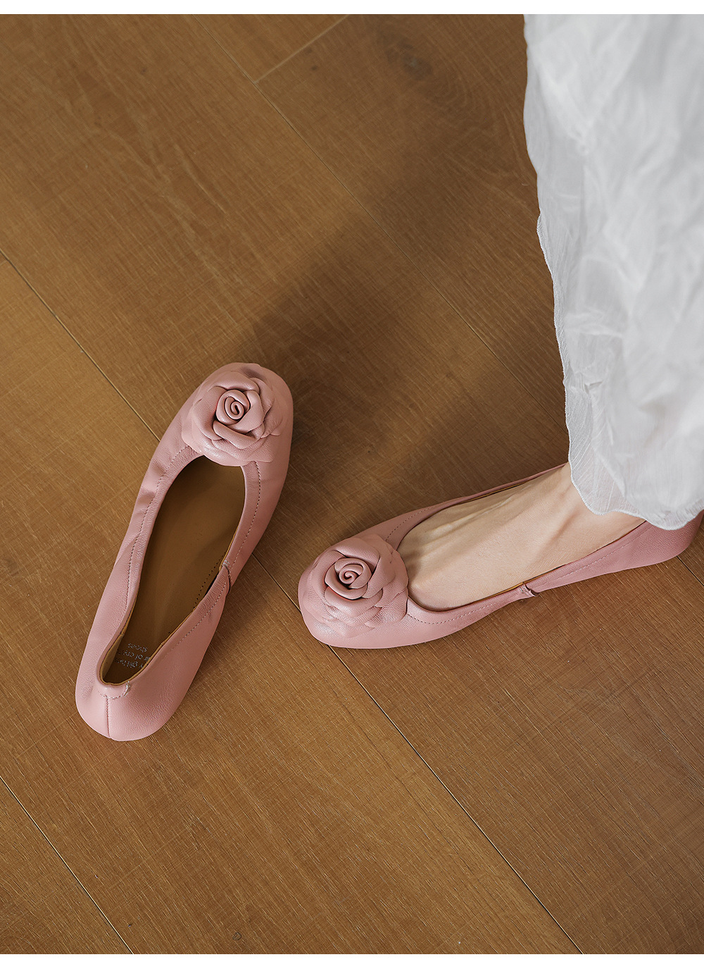 Giày ballet nữ mũi tròn phong cách Pháp da cừu đế bệt — màu trắng ngà chi tiết 26