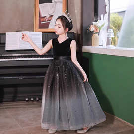 儿童走秀礼服2026外贸新款渐变星空钢琴演出服女童合唱团表演礼服