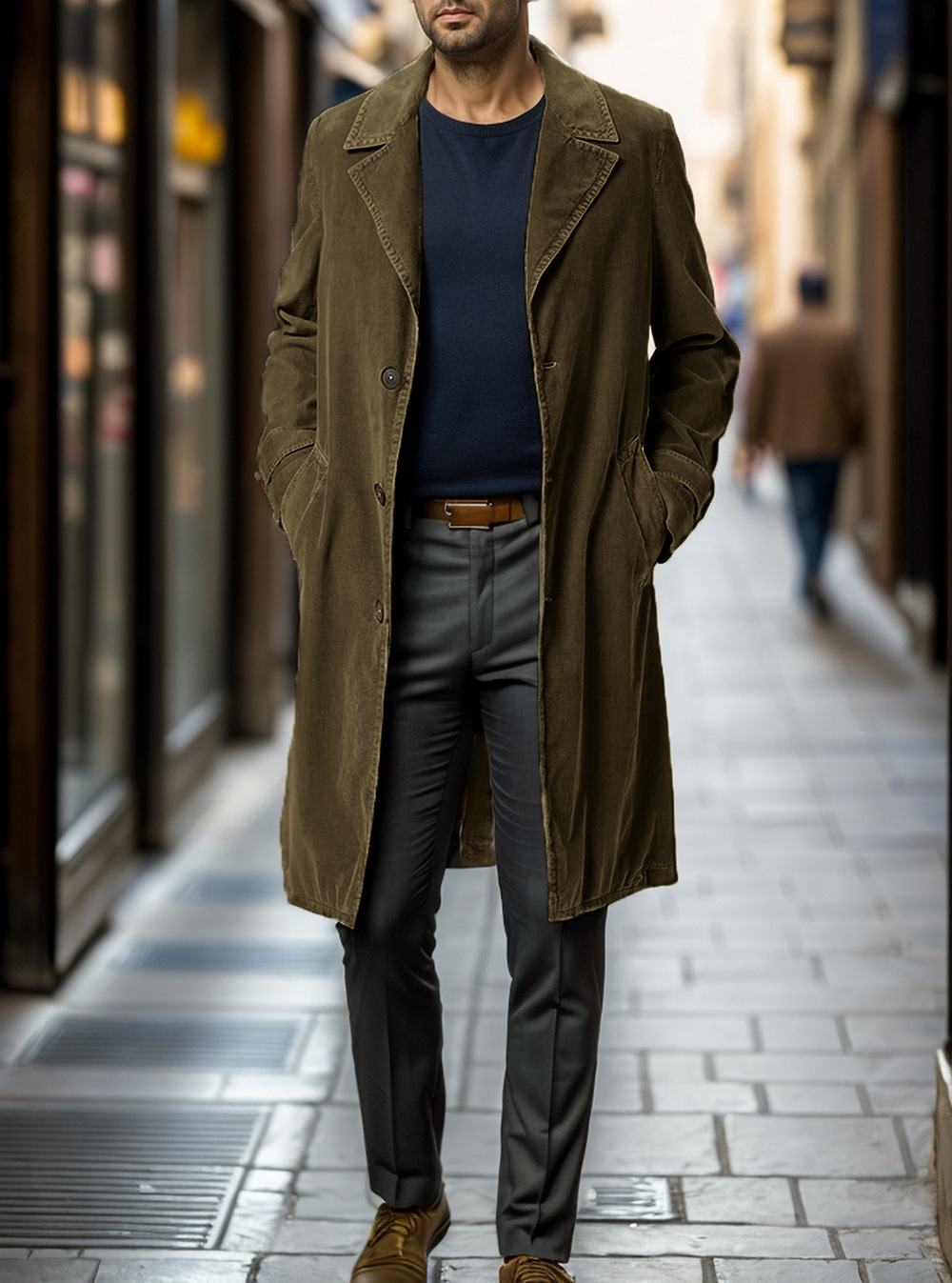 Lange einreihige Windjacke für Herren im britischen Stil für Frühling und Herbst_voghion.com