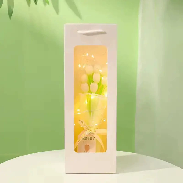 Finished product [8 pieces - Teacher's Day] Tulip bouquet pen + light string + card
