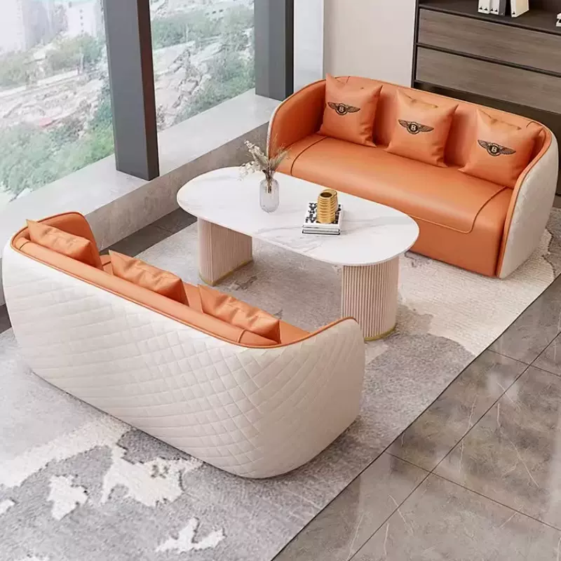 北欧现代皮艺沙发轻奢简约客厅商务卡座会客接待休闲沙发桌椅组合