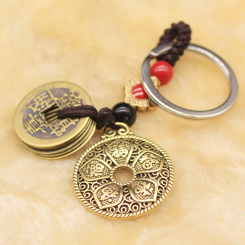 Keychain Real Copper Five Emperors Money Pagoda Gold List Nomination Pen Car Key Pendant Supplies Decoration Men's Street Stall