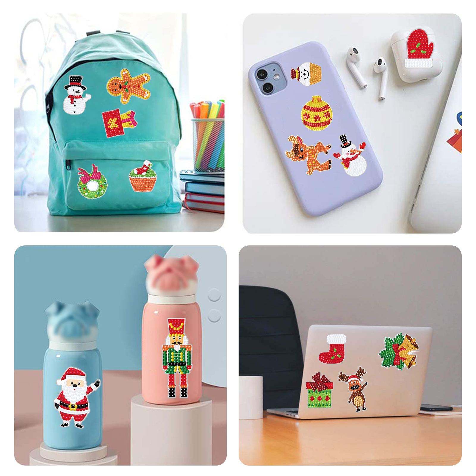 Venta caliente de dibujos animados Navidad diamante pintura libre pegatinas DIY ladrillo pintura pared pegatinas niños hechos a mano pegatinas redondo diamante