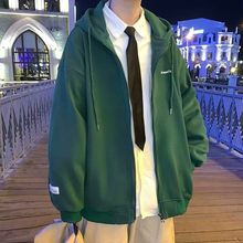 卫衣男秋冬加绒加厚美式复古设计感小众港风开衫宽松运动外套潮牌