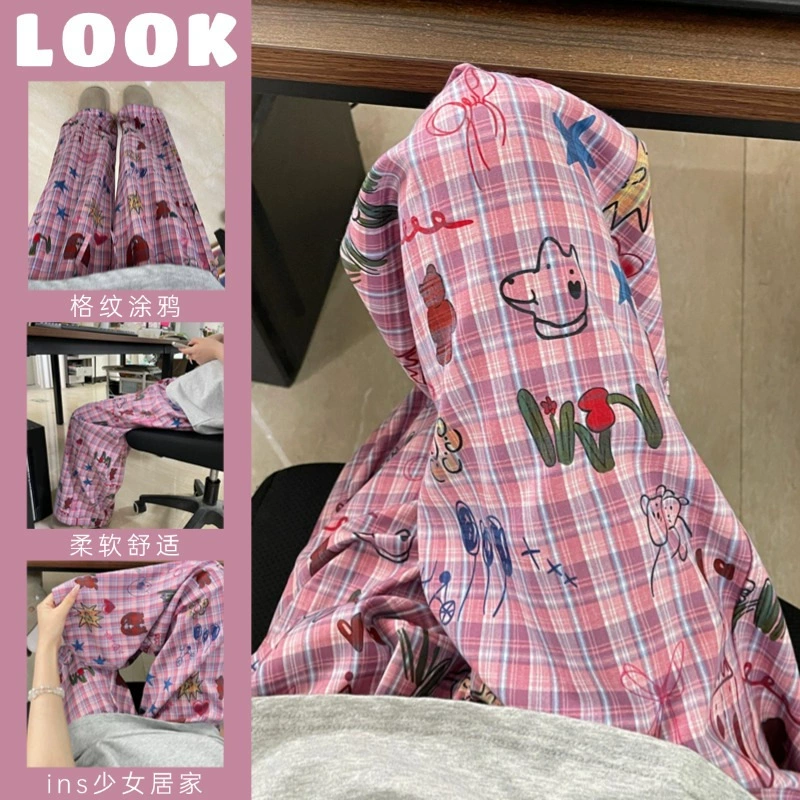 Нишевые дизайнерские граффити пижамы женские брюки летние новые домашние брюки с высокой талией повседневные брюки можно носить на улице