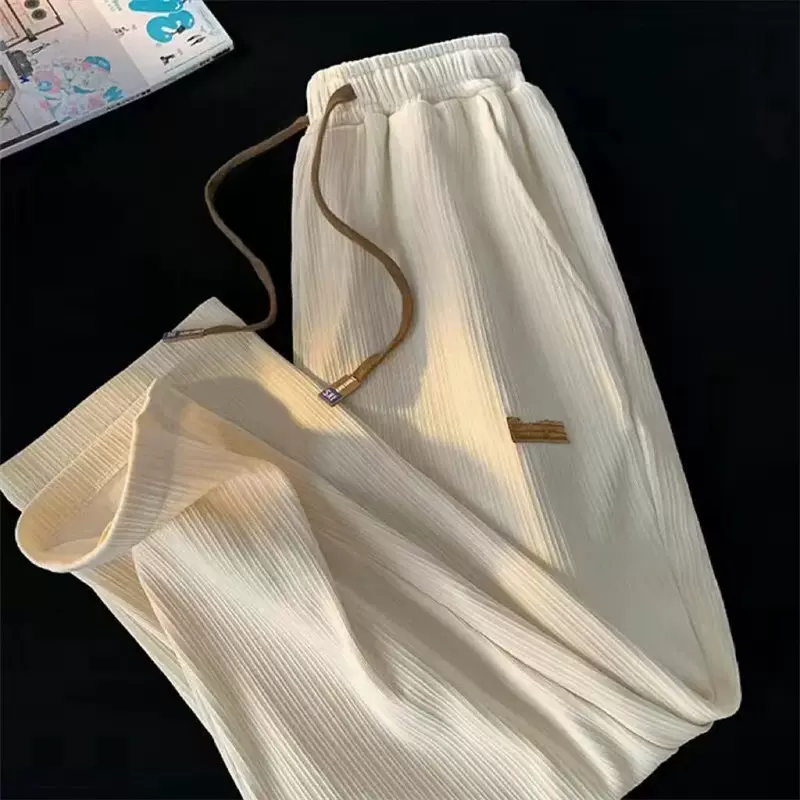 跨境专供休闲长裤夏季男潮牌潮流直筒宽松阔腿裤子男生冰丝运动裤