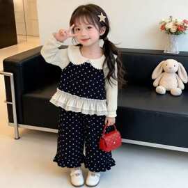 2026春季新款女童宝宝套装洋气背心花边裙摆长裤打底衫时尚三件套