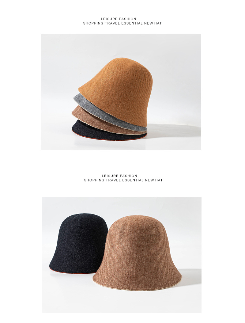 Gorro bucket de punto para mujer otoño invierno estilo coreano_voghion.com