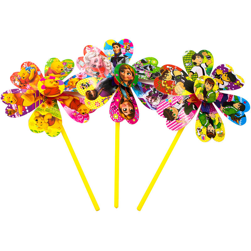 Six-page cartoon-style windmill, cartoon colorful plastic windmill, multiple cartoon patterns, rotating small windmill