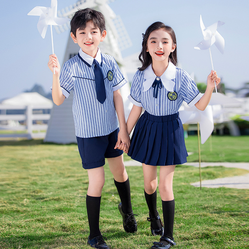 Summer school uniform for kindergarten children, British academic style, children's short-sleeved class uniform for June 1st choir performance, two-piece set
