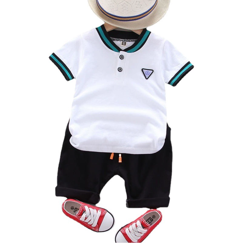 Детская Повседневная летняя мода из двух частей для мальчиков, Детская рубашка-поло, костюм с короткими рукавами, детская одежда, внешняя торговля, оптовая продажа