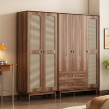 新中式衣柜卧室家用藤编门实木色衣橱收纳储物柜小户型多层大容量