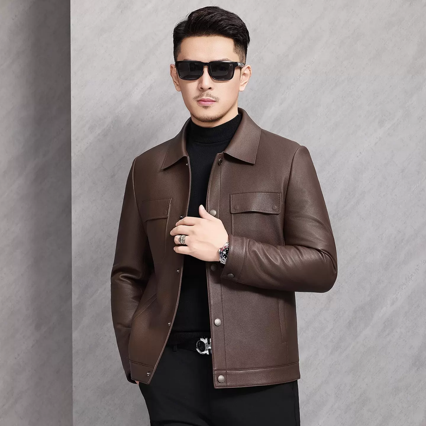 2025海宁真皮皮衣男外套绵羊皮商务中年雷总秋冬装新款羽绒皮夹克