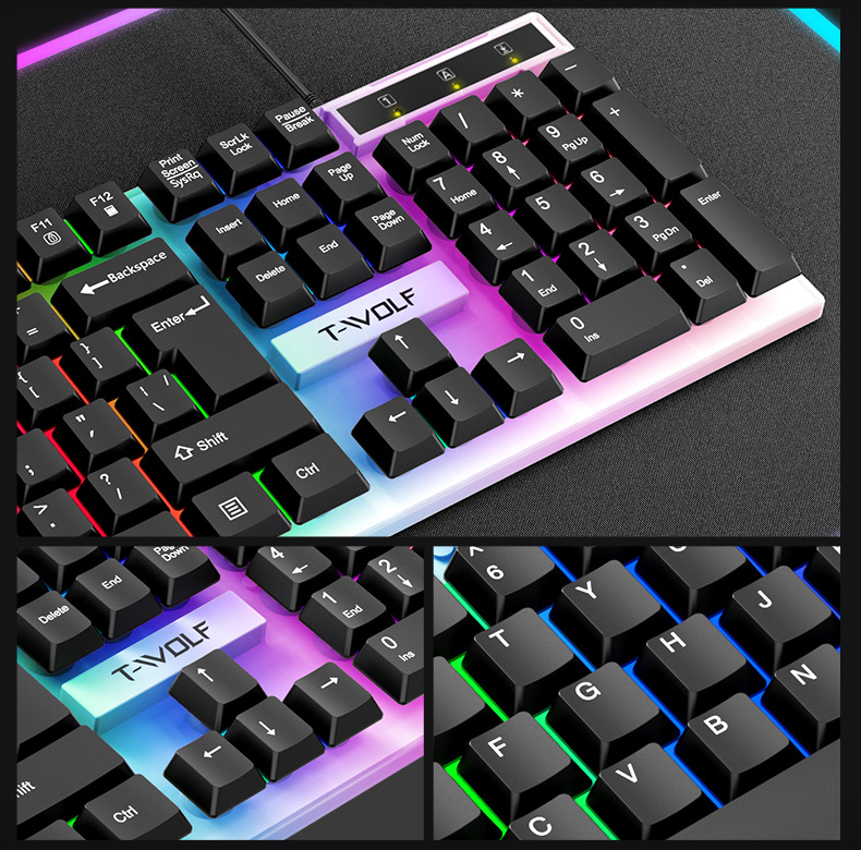 T-WOLF TF240 oyun klavyesi, mouse, kulaklık ve mouse pad seti dörtü bir arada İspanyolca versiyonu