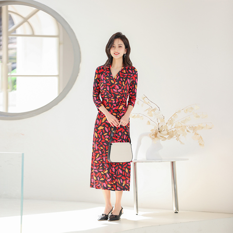 Classic Red Lip Print Mid-Length Wrap Skirt Waist Slimming Look Dress Pg Dvf2025 New Summer Style Classic Red Lip Print Mid-Length Wrap Skirt Waist Slimming Look Dress Pg Dvf2025 New Summer Style