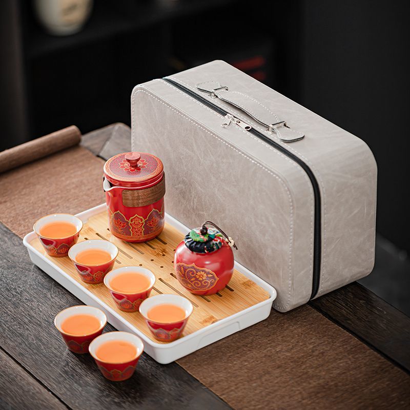 레드/고대 리듬 한 냄비 여섯 컵 + 차 트레이/회색 가방