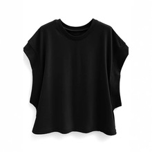 跨境日式代购纯色圆领小飞袖T恤女夏小宽松百搭显瘦休闲上衣日系