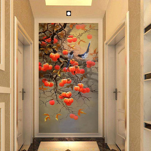 New Chinese oil painting Persimmon Tree Wall cloth hallway aisle corridor background wallpaper European style entrance wall 8D mural wallpaper